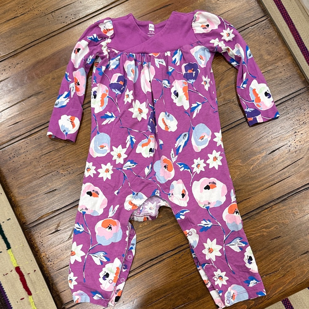 Tea Collection Floral Purple Baby Romper, size 18-24 month